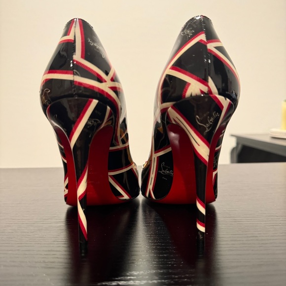 Christian Louboutin Pigalle 100 Patent Black and Red Ribbon Logo - Picture 4 of 5
